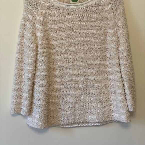 Anthropologie S knit sweater stripe neutral fuzzy knit off-white boho chic cozy - Picture 3 of 7